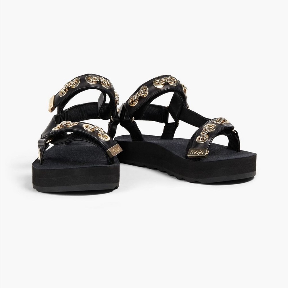 Maje Frankie black gold chain velcro platform sandals sandal flats flat